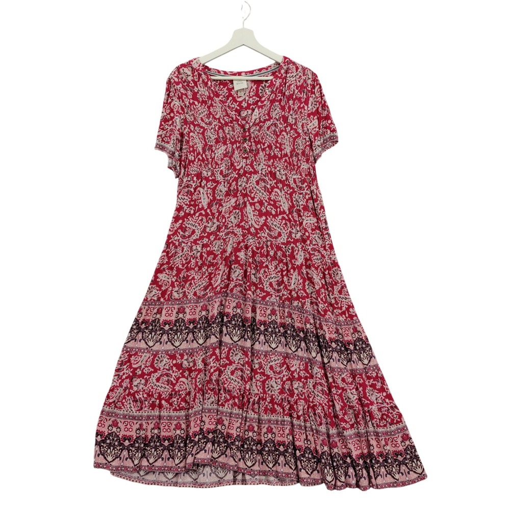Knox Rose Womens Cottagecore Romantic Smocked Maxi Dress M Red Paisley Tiered